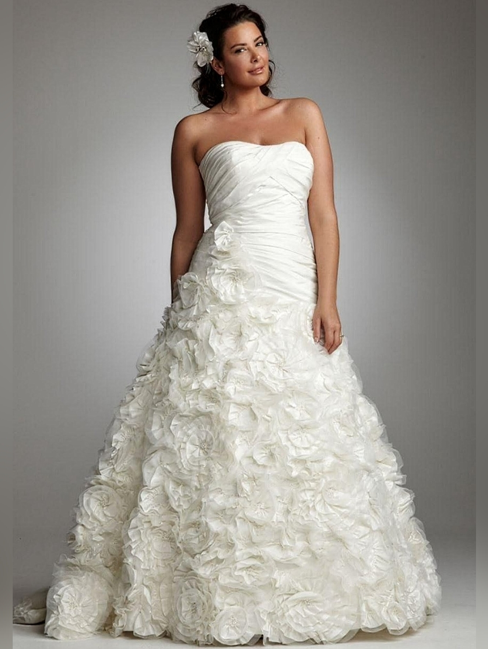 Galina Signature A-line Taffeta Floral Embellished Wedding Dress W/ Full Train